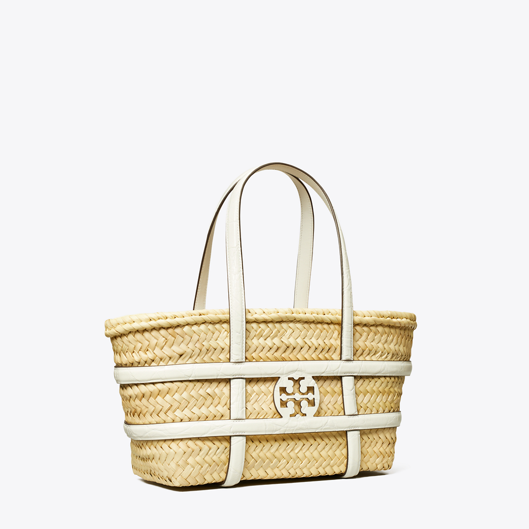 Small Ella Croc-Embossed Straw Basket