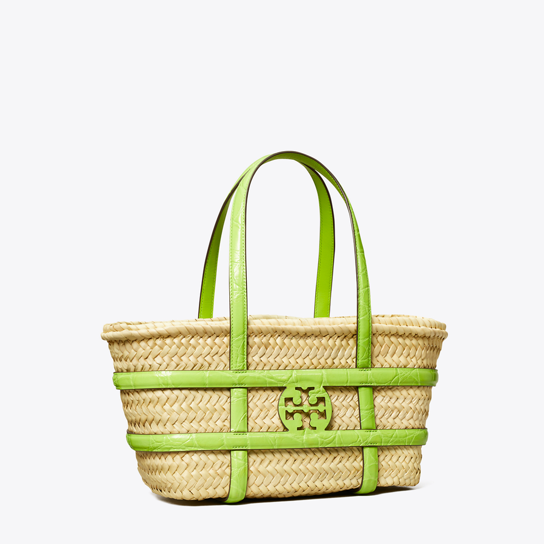 Small Ella Croc-Embossed Straw Basket