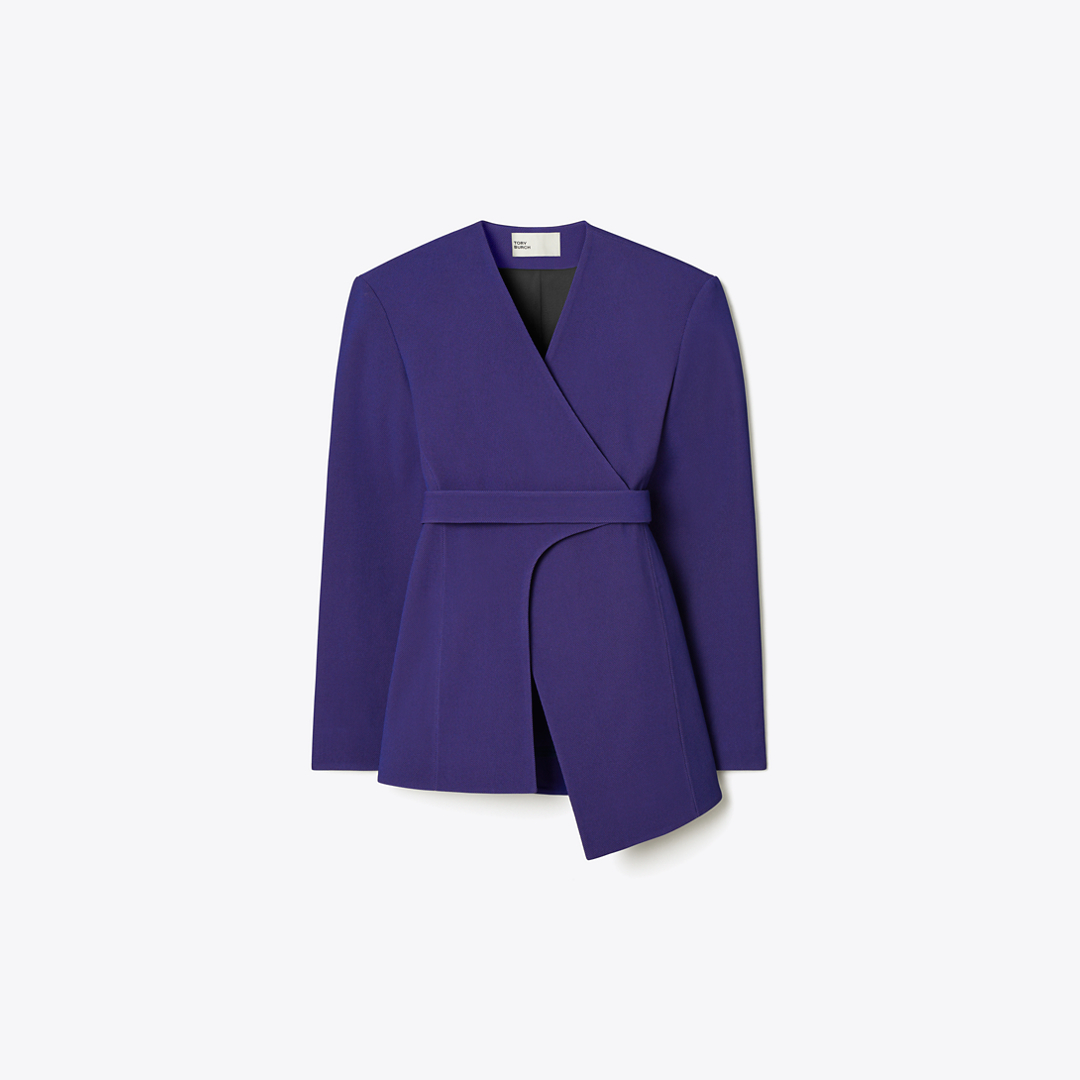 Asymmetrical Piqué Wrap Jacket