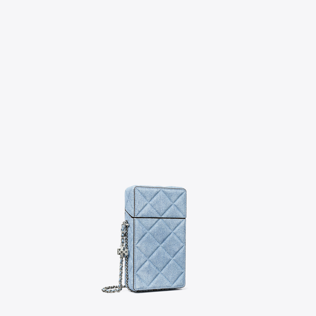 Fleming Denim-Print Suede Phone Crossbody