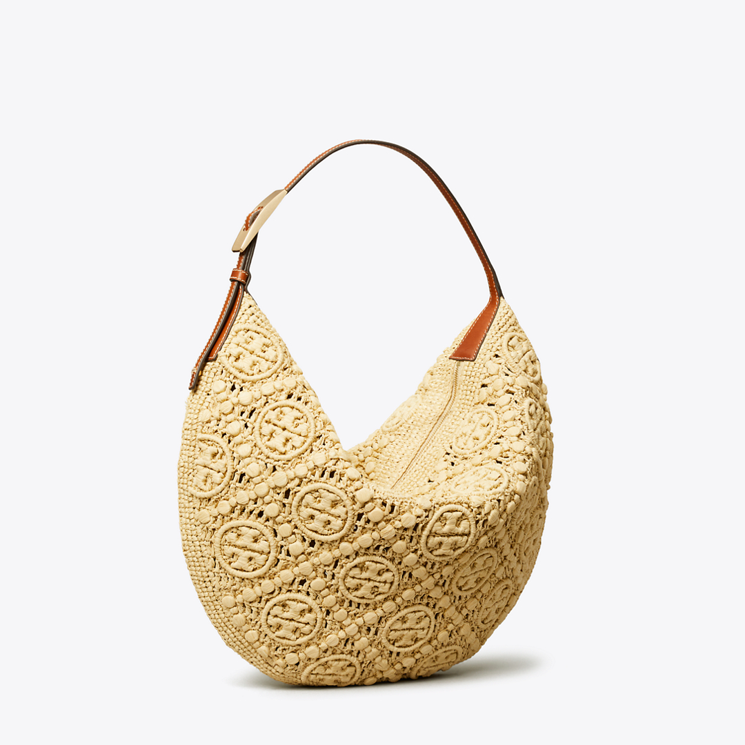 T Monogram Raffia Balloon Bag