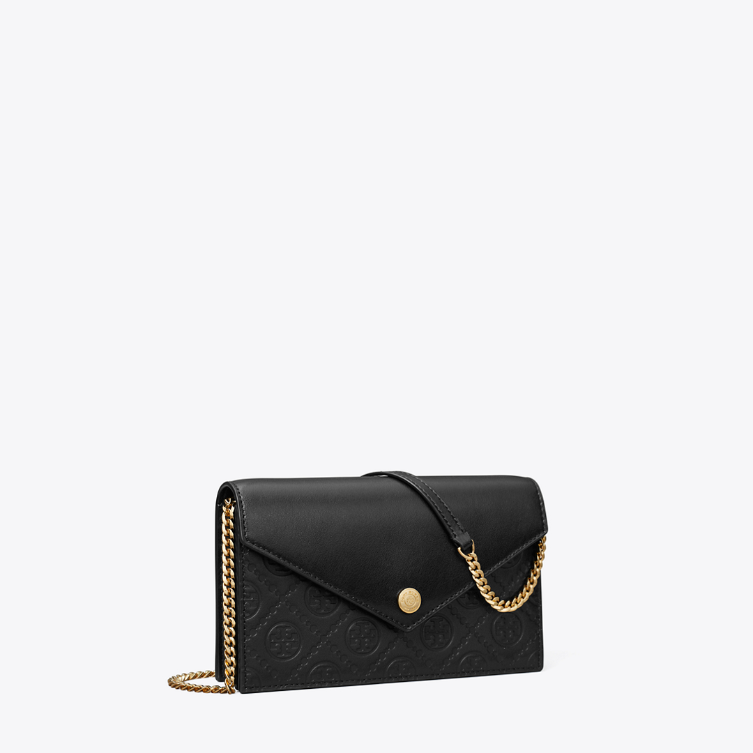 T Monogram Leather Envelope Chain Wallet