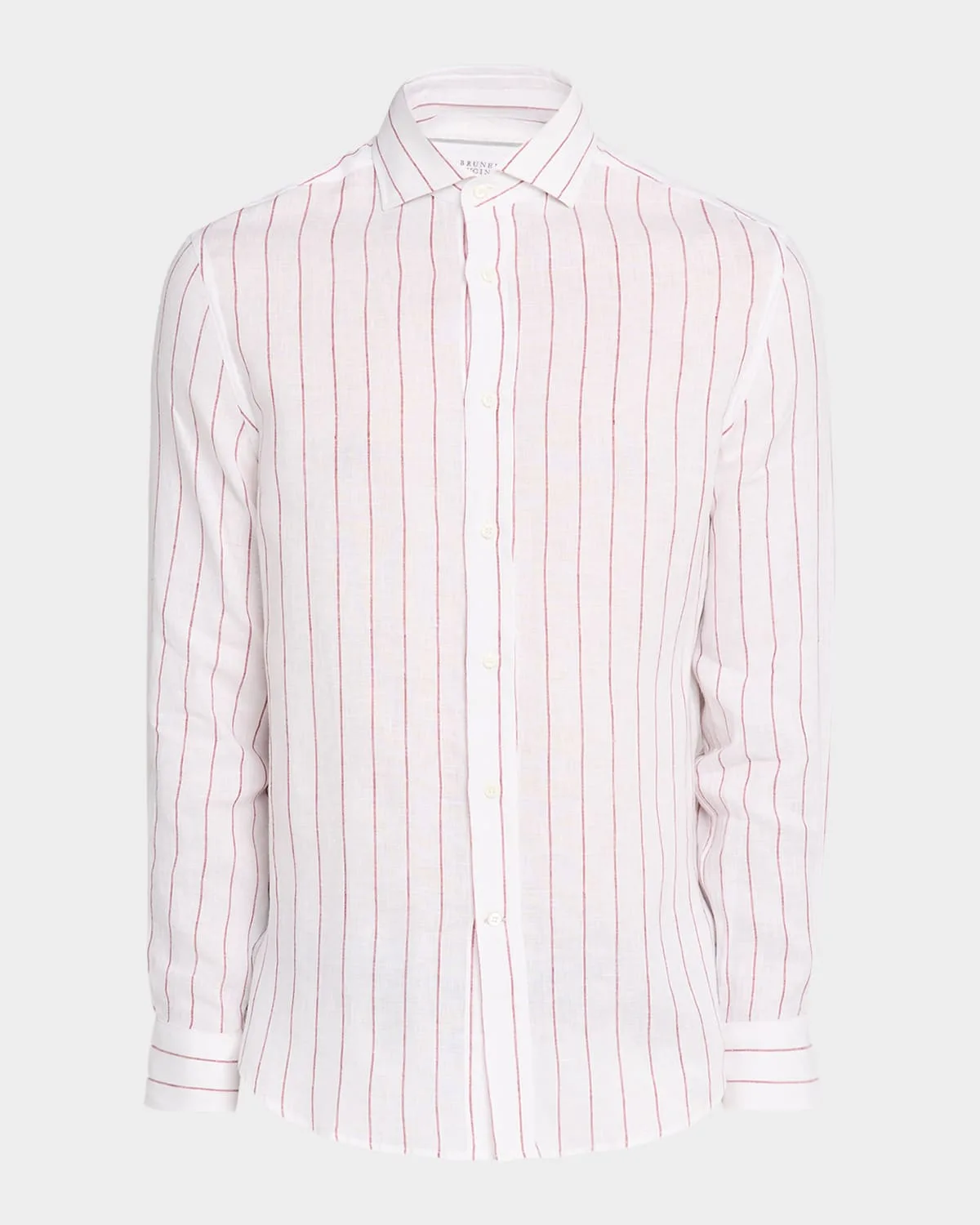 Linen Pinstripe Spread Collar Button-Down Shirt