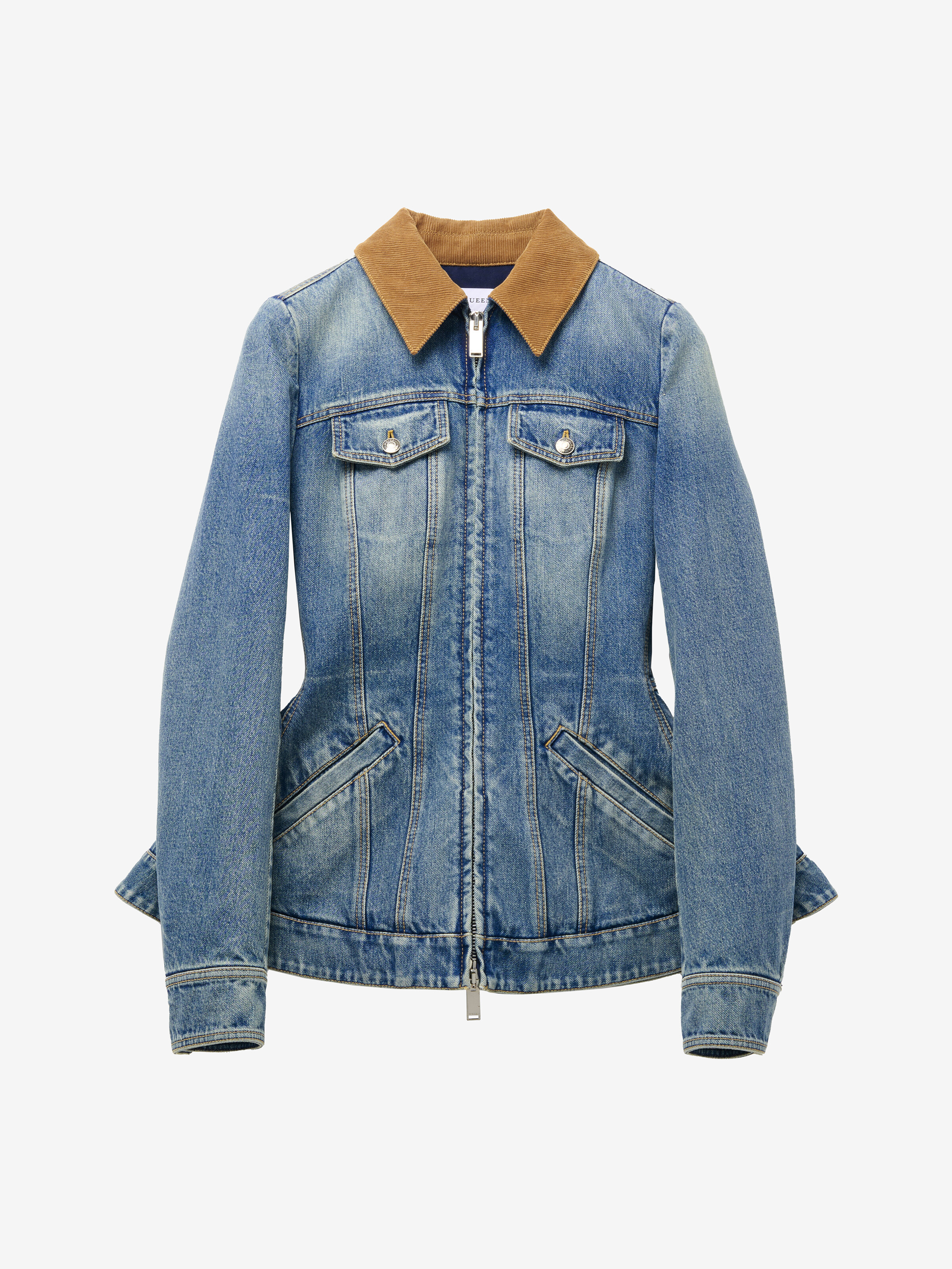 Peplum Denim Jacket - Blue - Women -