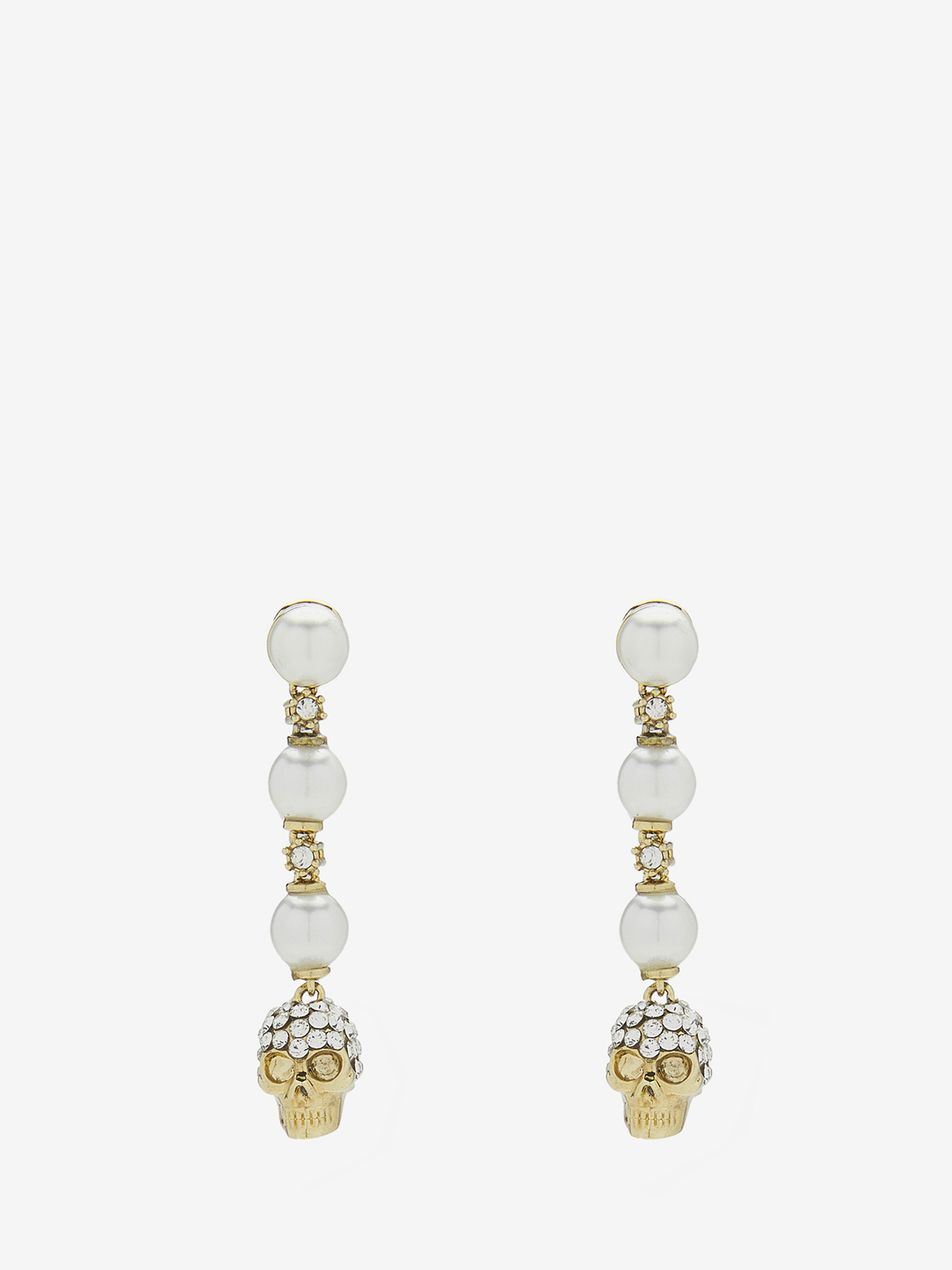 Skull and Pearl Earrings - Gold - Women