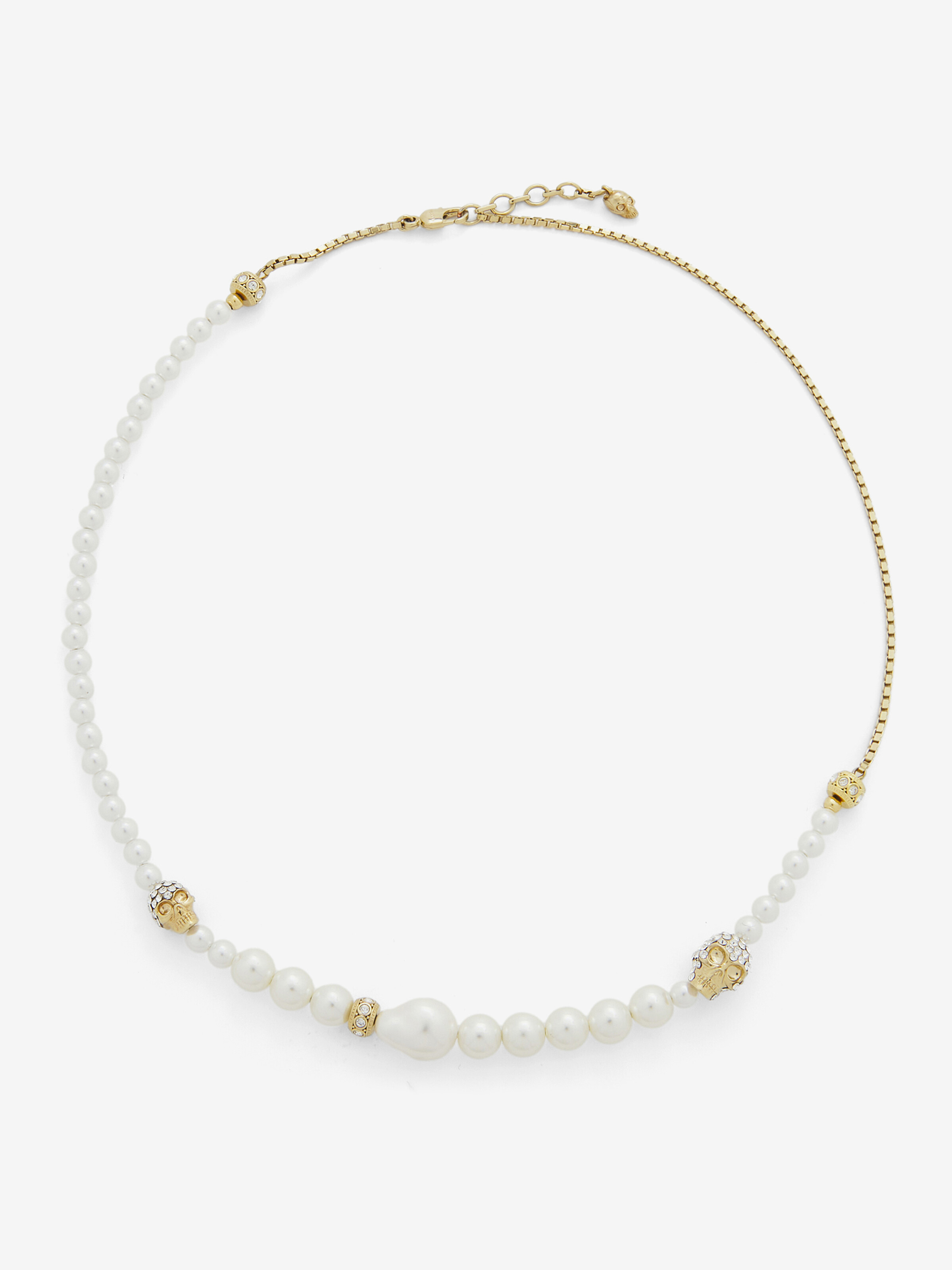 Skull and Pearl Necklace - Gold - Women