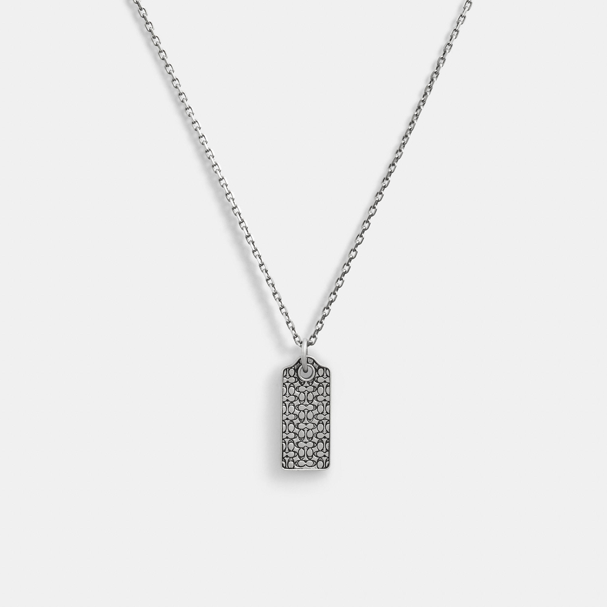 Sterling Silver Quilted Hangtag Long Pendant Necklace