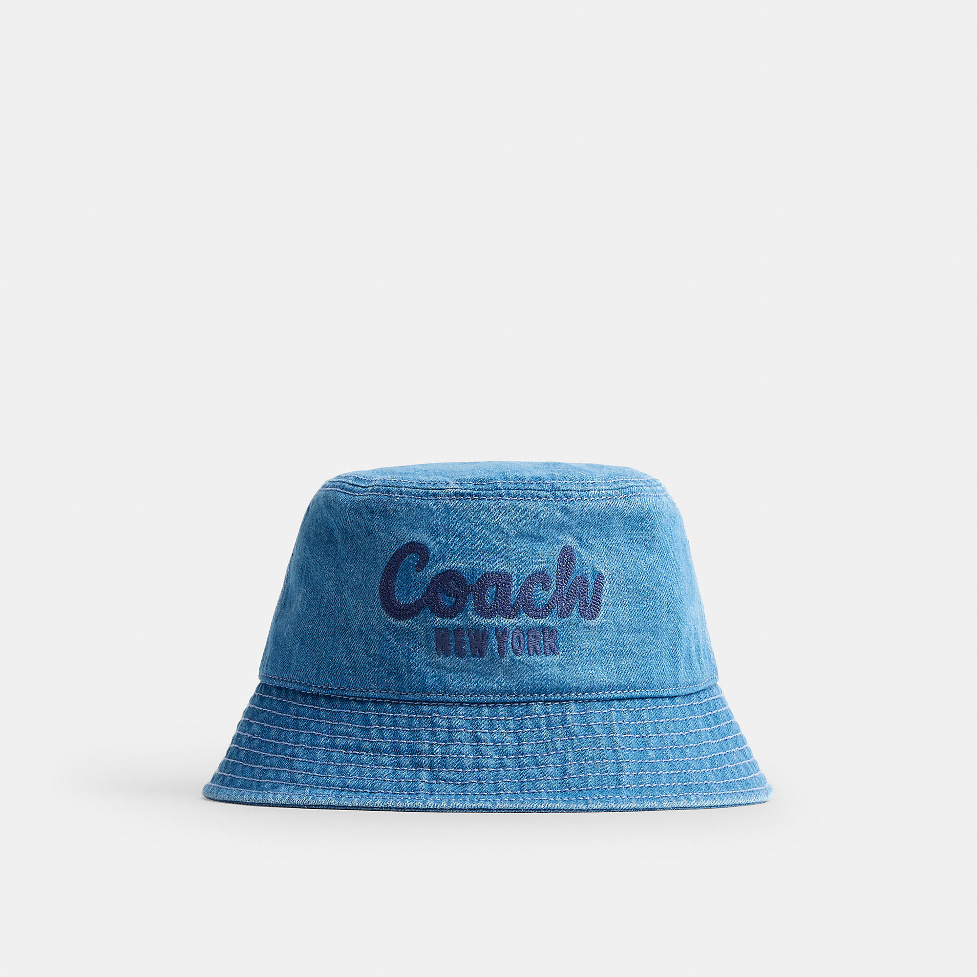Script Embroidered Denim Bucket Hat