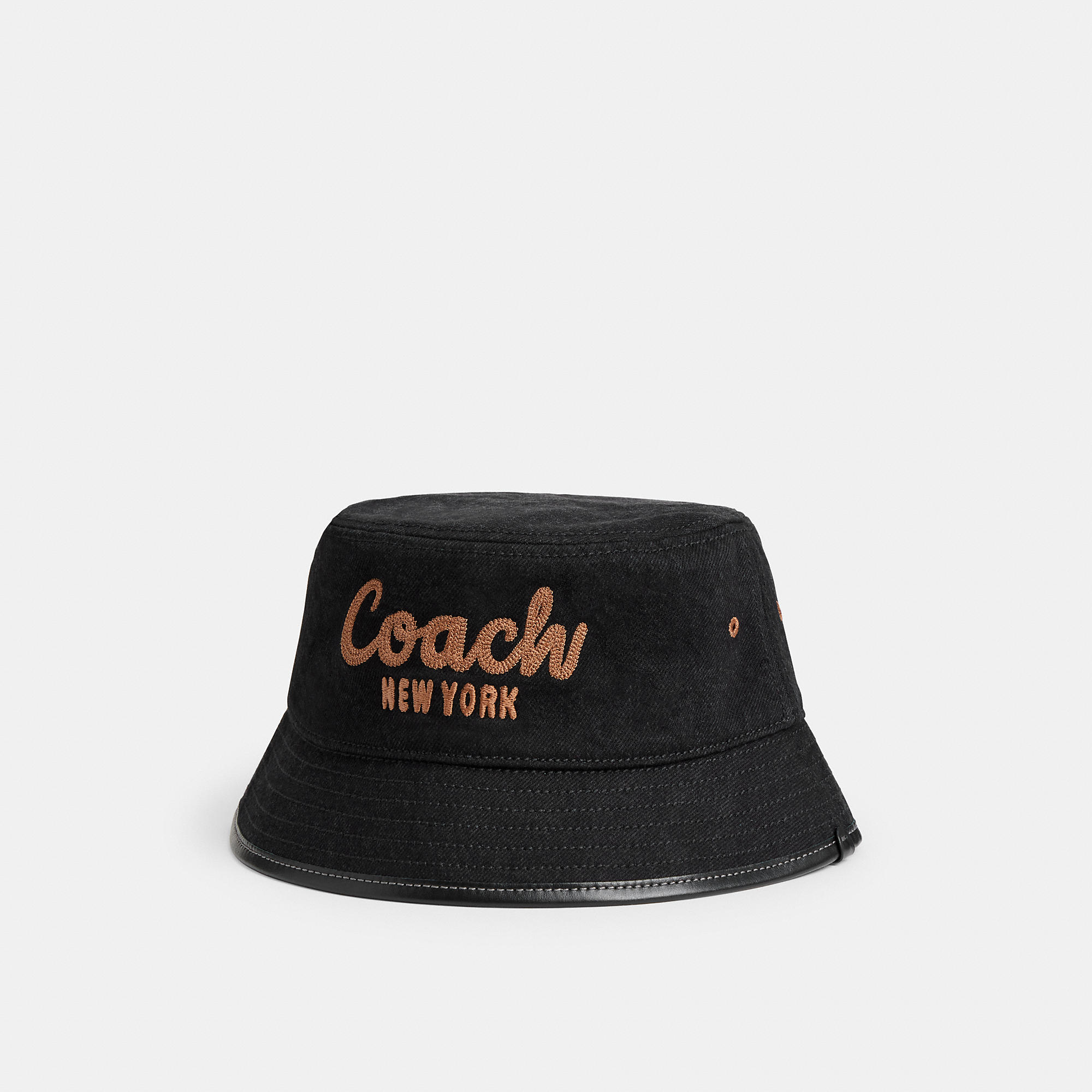 Script Embroidered Denim Bucket Hat