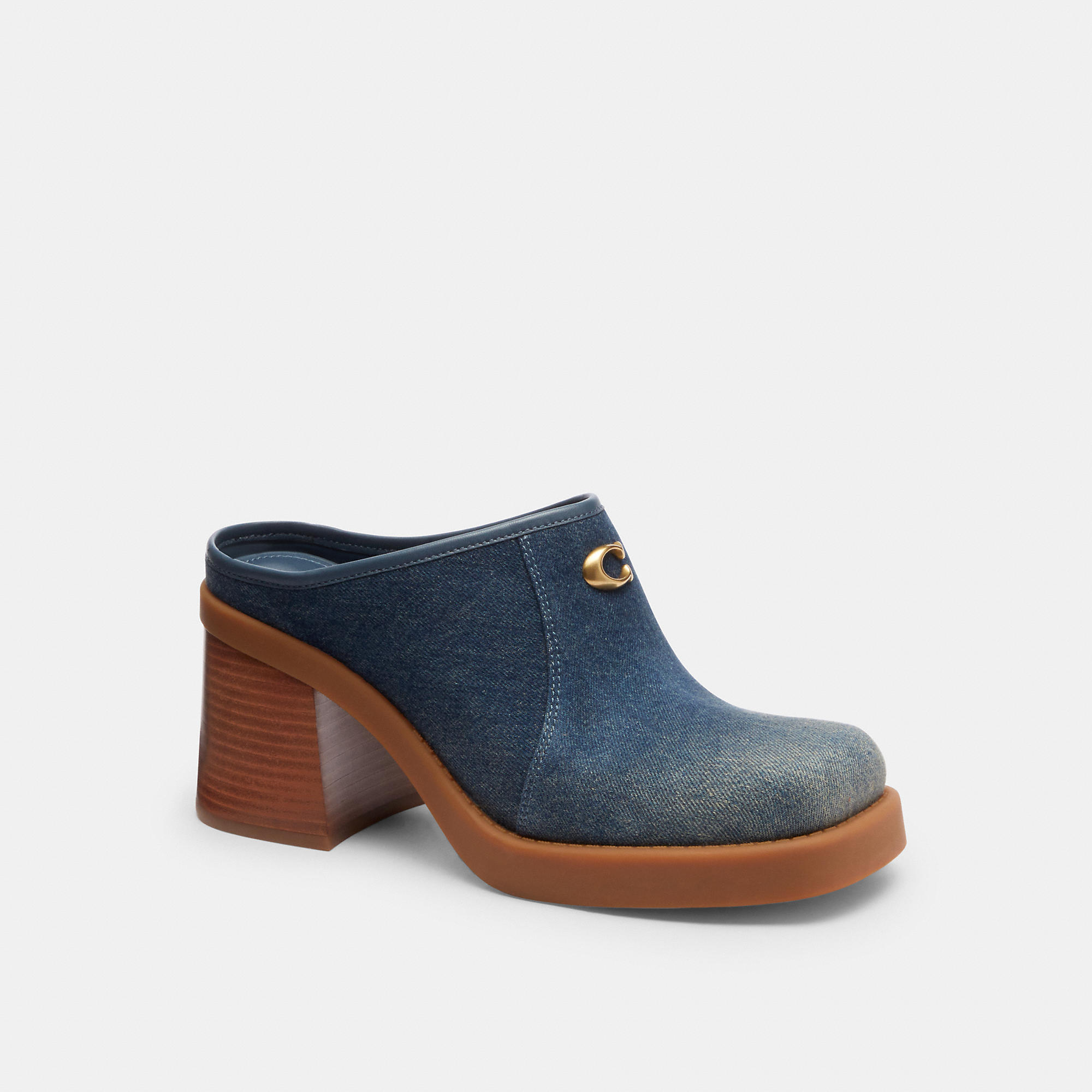 Sculpted C Heeled Mule In Loved Denim by COACH