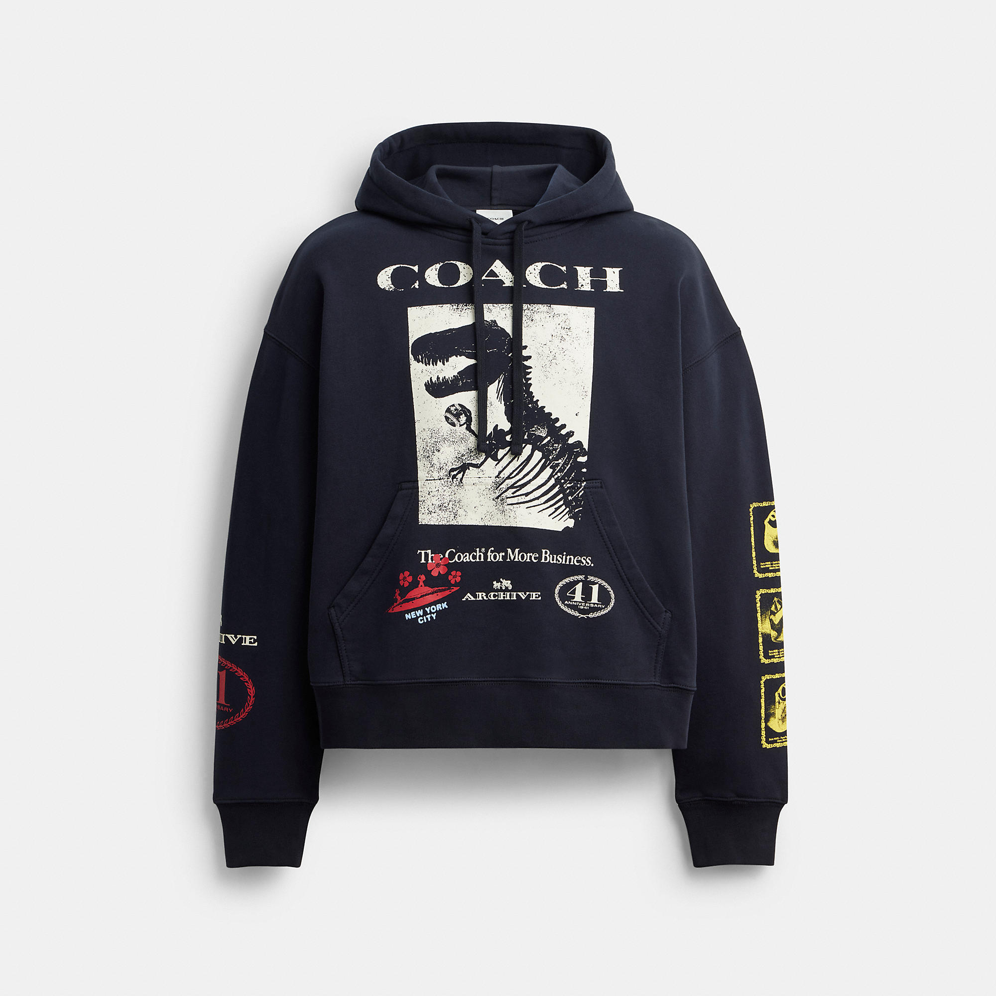 Dinosaur Collage Relaxed Hoodie In Organic Cotton by COACH