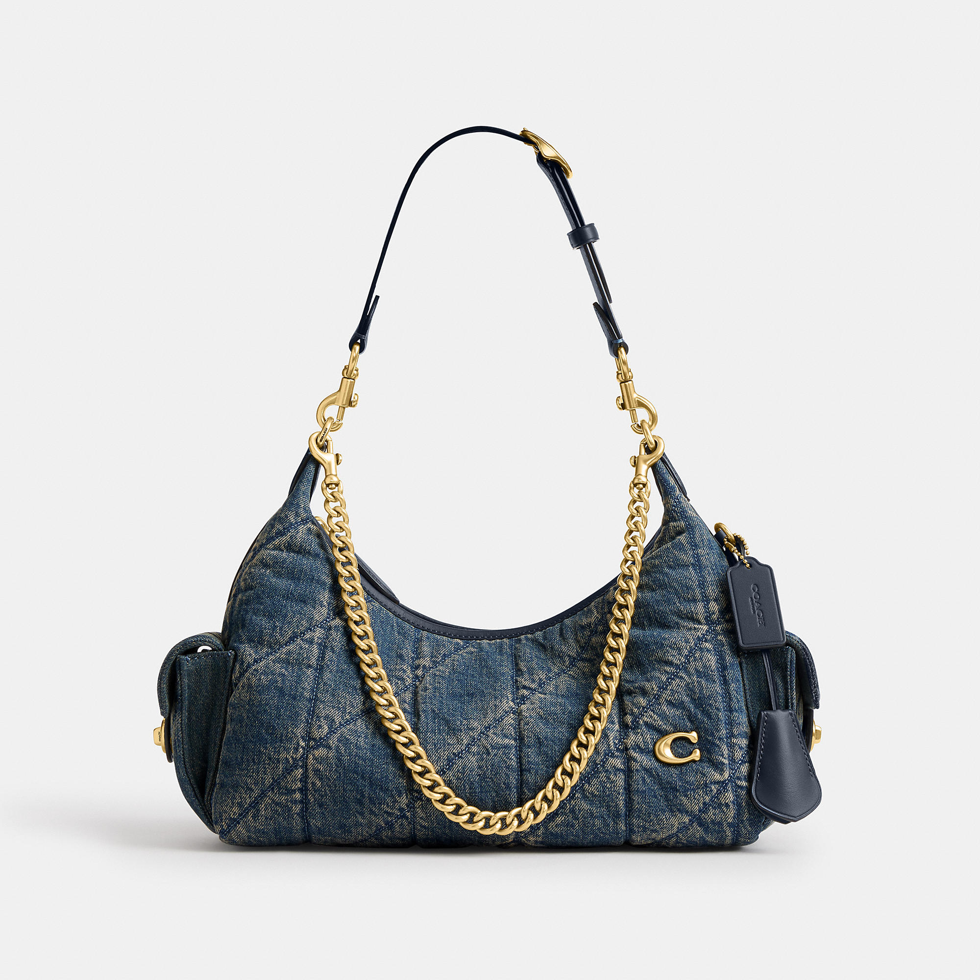 Pocket Juliet Bag 30 In Regenerative Cotton Denim With Quilting
