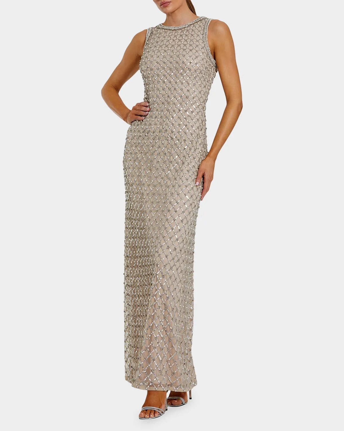 Evening Sequined Mesh Column Gown