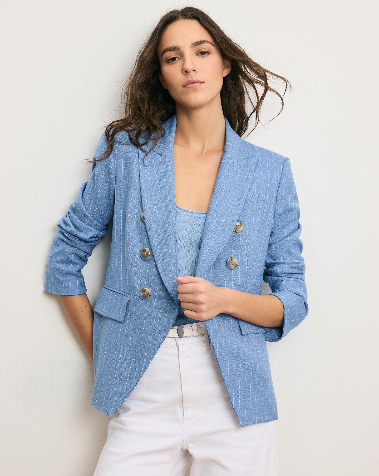 Miller Pinstripe Dickey Jacket Blue Jay Dove White
