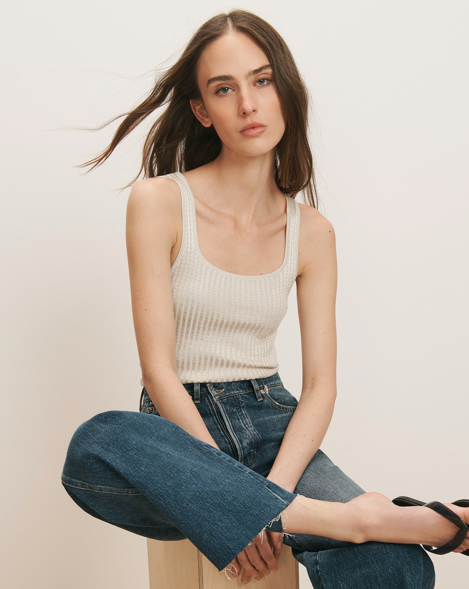 Sandra Knit Tank Top Off-White Stone Khaki
