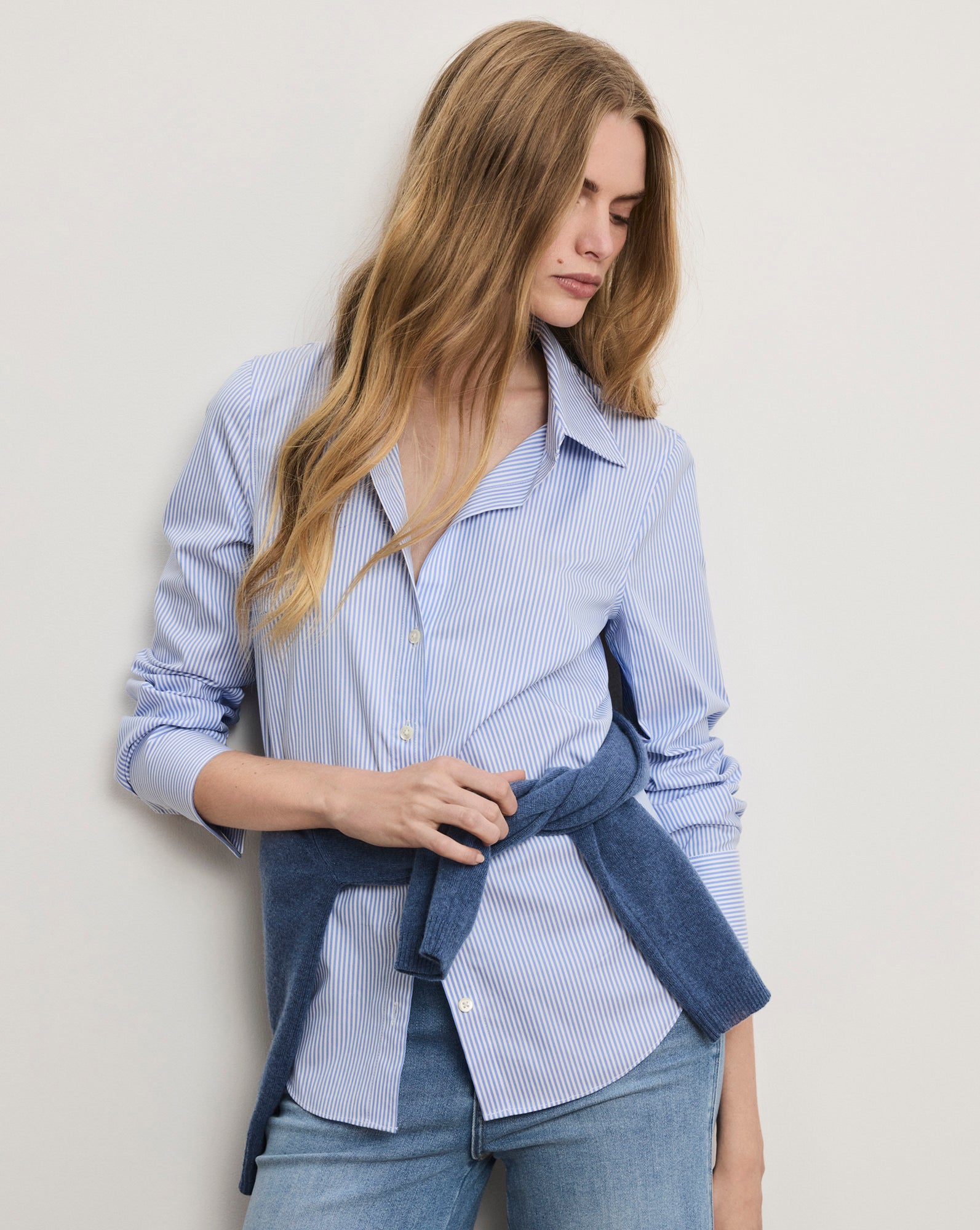 Amelia Striped Button-Down Shirt Blue Jay White