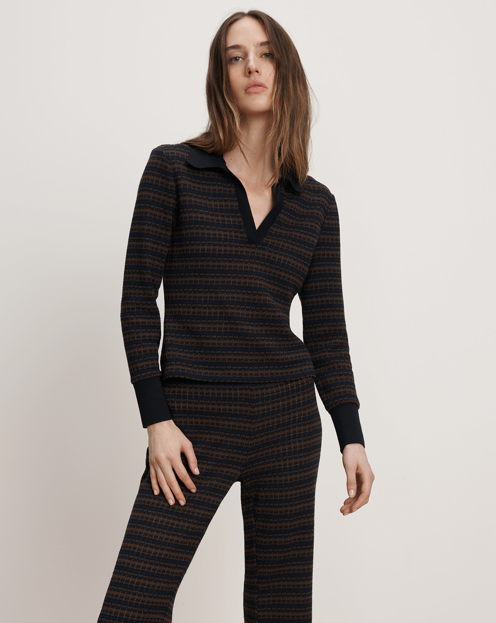 Kamal Knit Polo Navy Dark Umber Multi