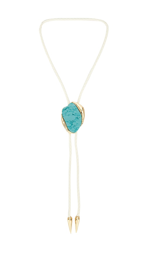 Drift Bolo Necklace in Teal,Metallic Gold.