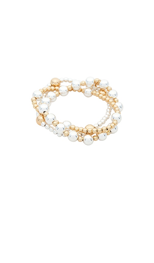 Mixed Metal Bubble Line Bracelet Set in Metallic Gold,Metallic Silver.