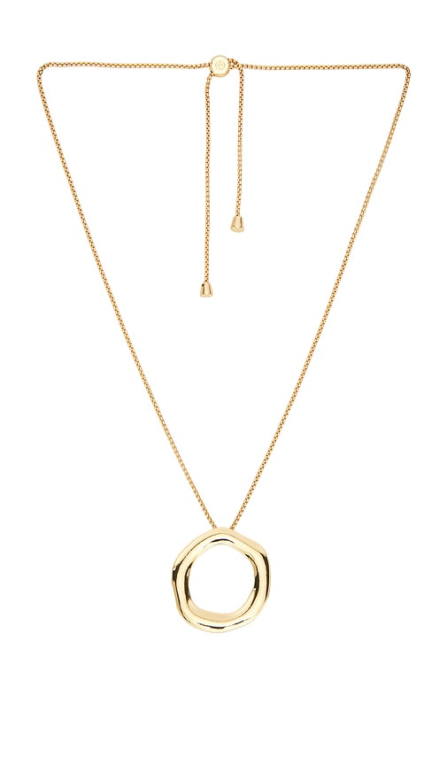 Open Circle Adjustable Chain Necklace in Metallic Gold.