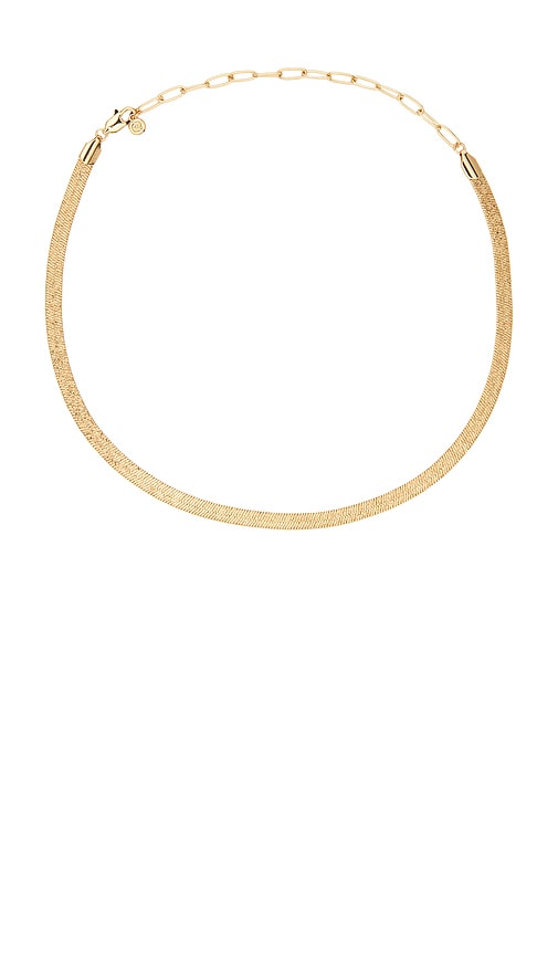 Textured Flat Chain Necklace in Metallic Gold.