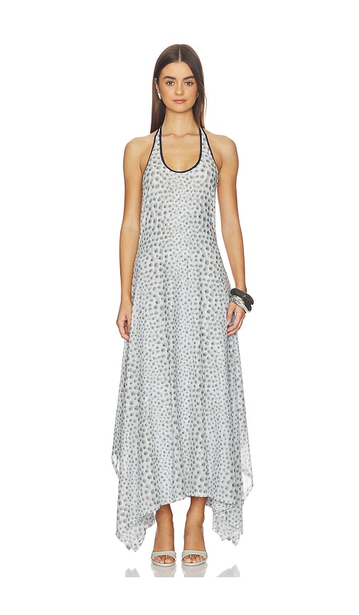 Halterneck Handkerchief Dress in Light Grey.