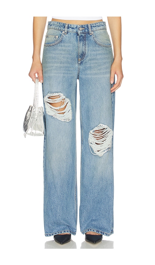 Crystal Fray Relaxed Jean in Blue.
