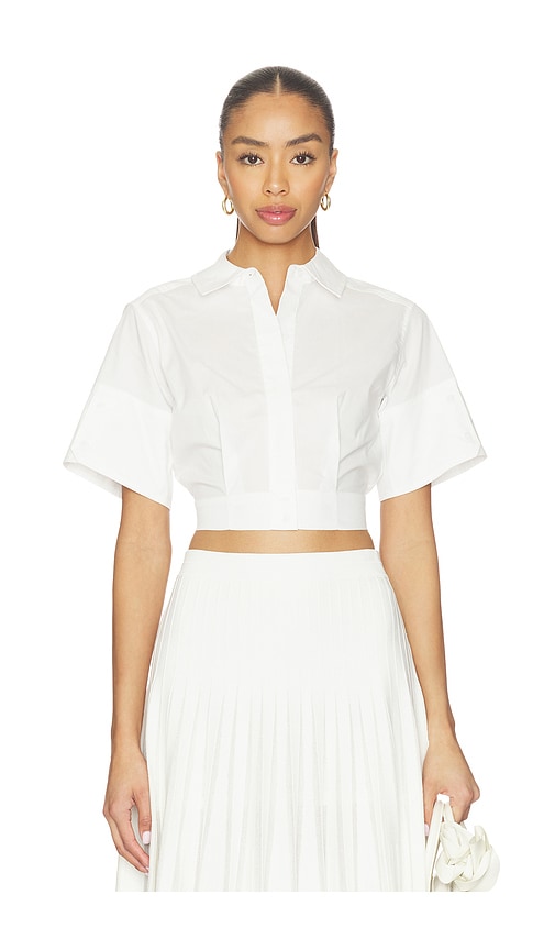 Sabrina Short Sleeve Crop Top in White.