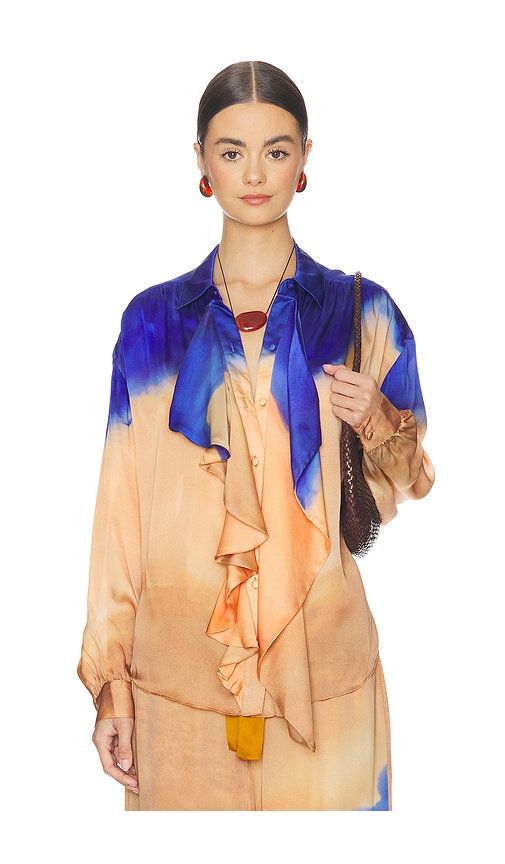 Gesture Long Sleeve Silk Blouse in Peach,Royal. by Ulla Johnson
