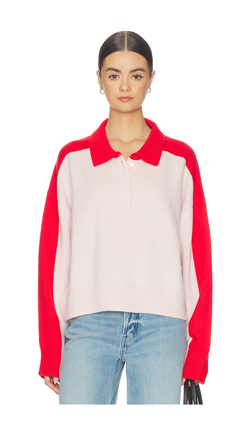 Color Block Polo Shirt in Pink,Red.
