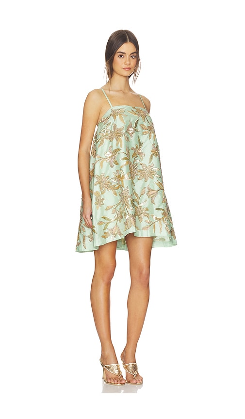 Touched By Gold Embroidered Mini Dress in Mint.