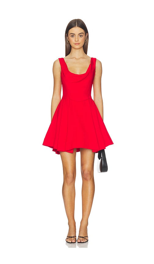 Estrella Draped Flare Mini Dress in Red.