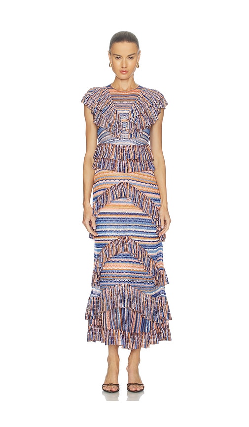 Raina Ruffle Knit Dress in Blue,Orange.