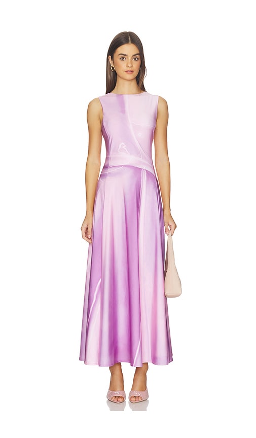 Illusion Print Kate Liquid Maxi Dress in Pink.
