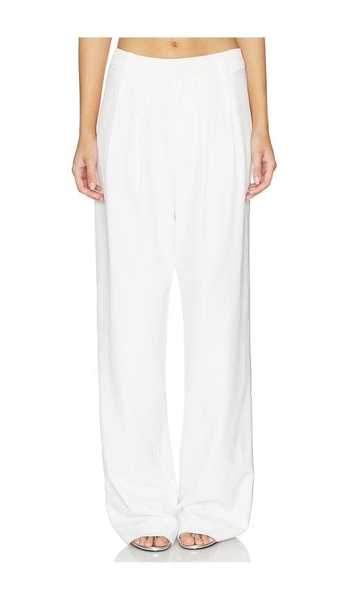 Wool Cotton Pleat Trouser in Ivory.