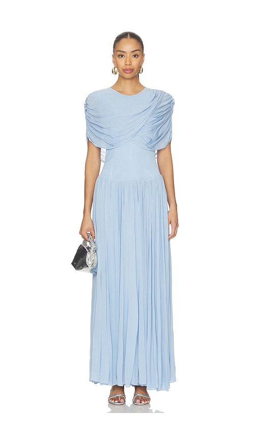 Nancie Cape Midi Dress in Blue.