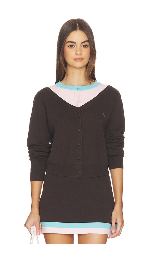 Illusion Layered Cardigan in Chocolate.