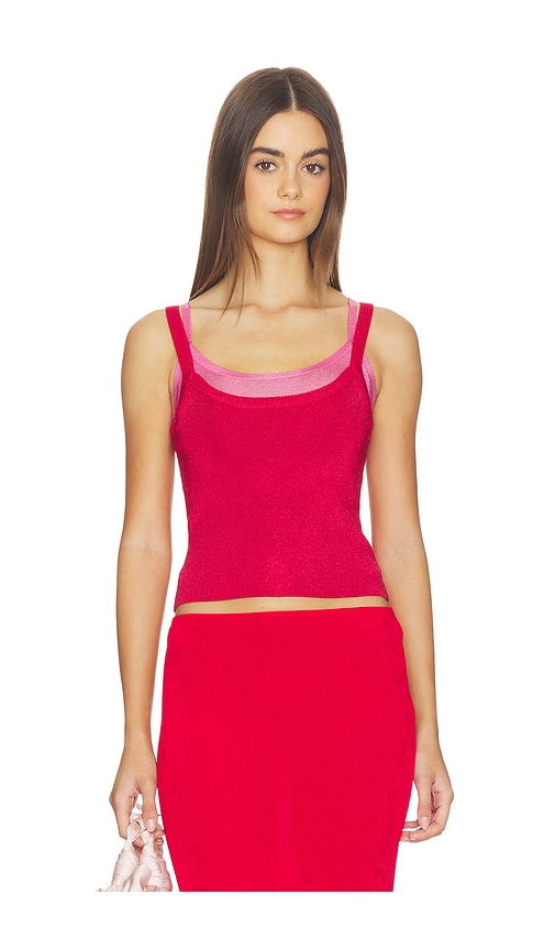 Kb Layered Tank Top in Red,Fuchsia.
