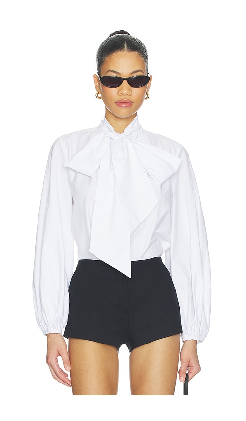Deon Tie Neck Blouse in White.