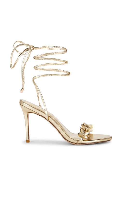 x REVOLVE Barely There Lace Up Heel in Metallic Gold.