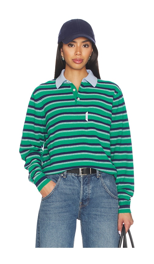 Knit Stripe Polo in Green.