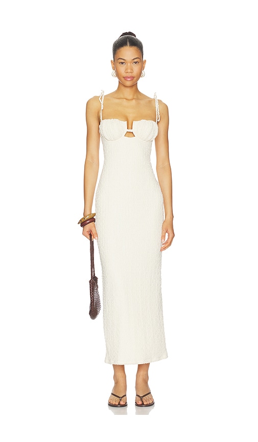 X Elsa Hosk Petal Long Slip Dress in Beige.