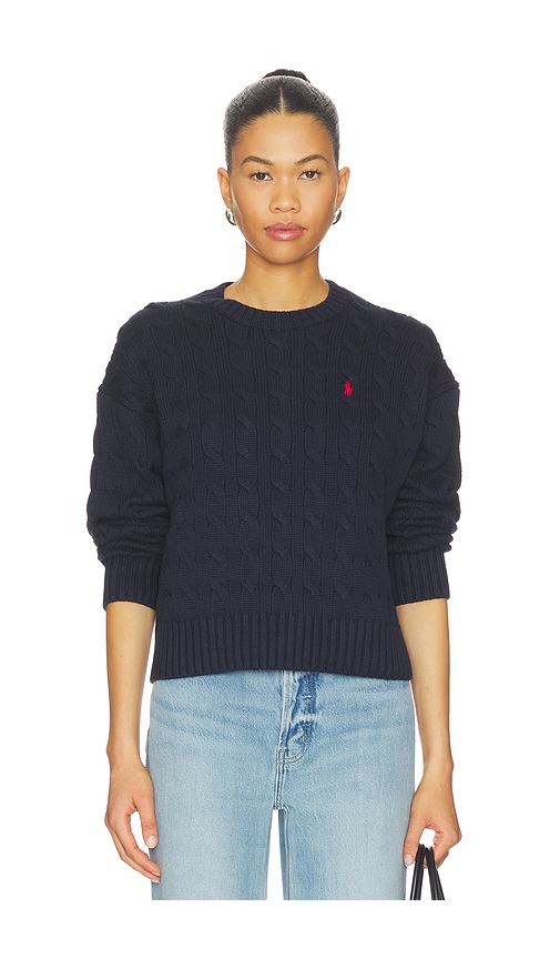 Cotton Crewneck Sweater in Navy.