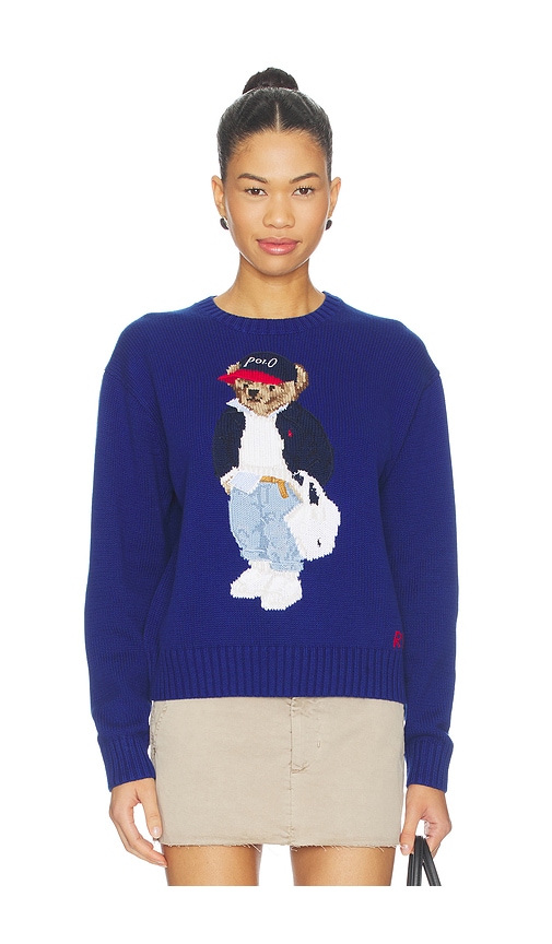 Cotton Bear Crew Pullover Sweater in Royal.