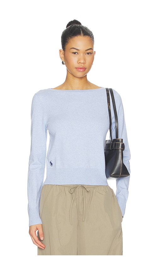 Boat Neck Pullover Sweater in Baby Blue.