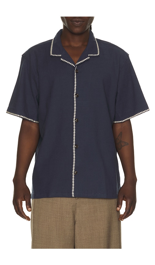 Embroidered Resort Shirt in Navy.