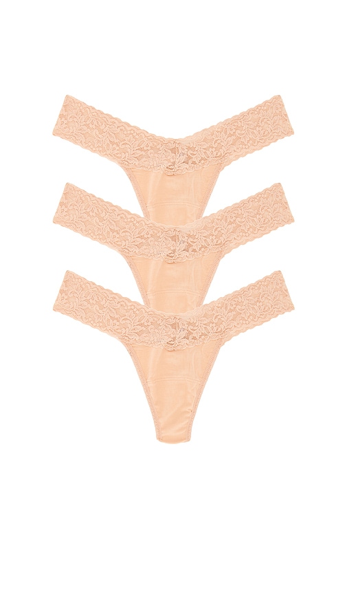 Multipacks Supima Cotton Low Thong 3 Packs in Nude. by Hanky Panky
