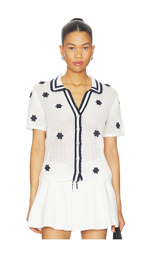 Piazza Koa Knit Top in White,Navy.