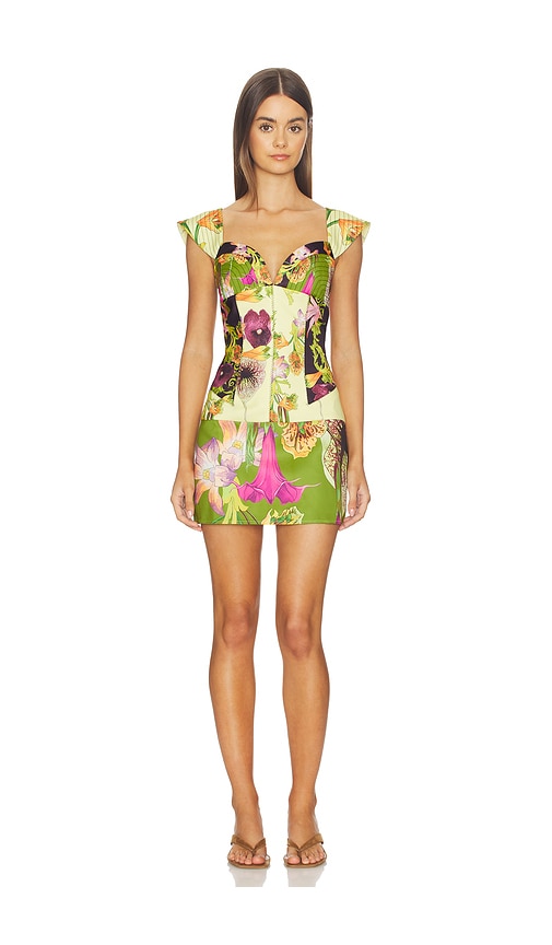 Mixed Canopy Celine Mini Dress in Green,Lemon.