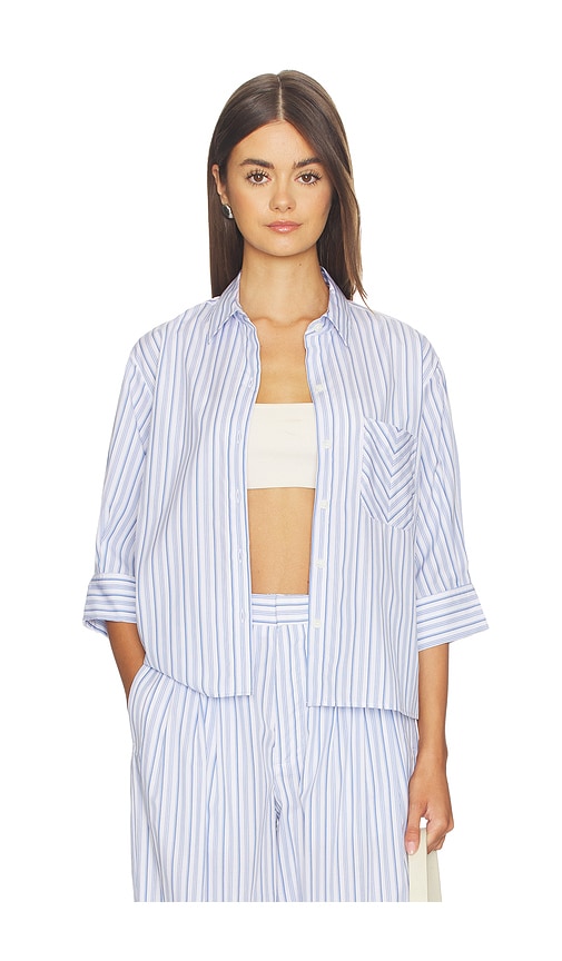 Lucia Stripe Poplin Shirt in Baby Blue.